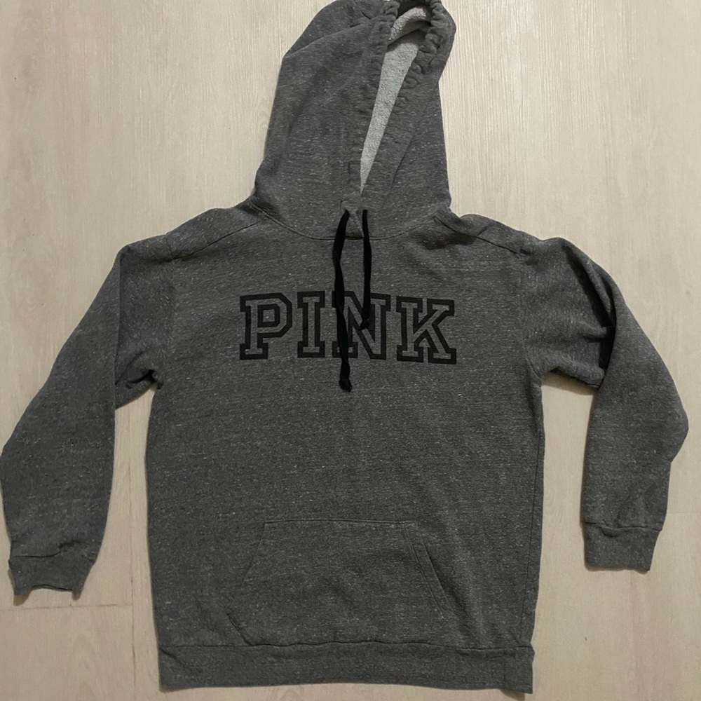 PINK Victoria's Secret Gray Hoodie with Black Logo Tag
